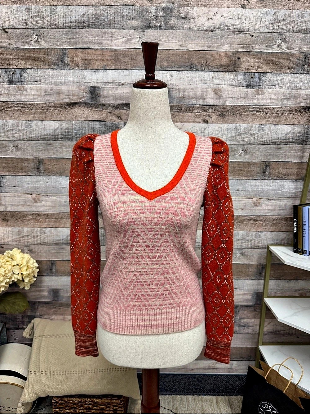 Anthropologie Pink w/ Puff Sleeve V Neck XS